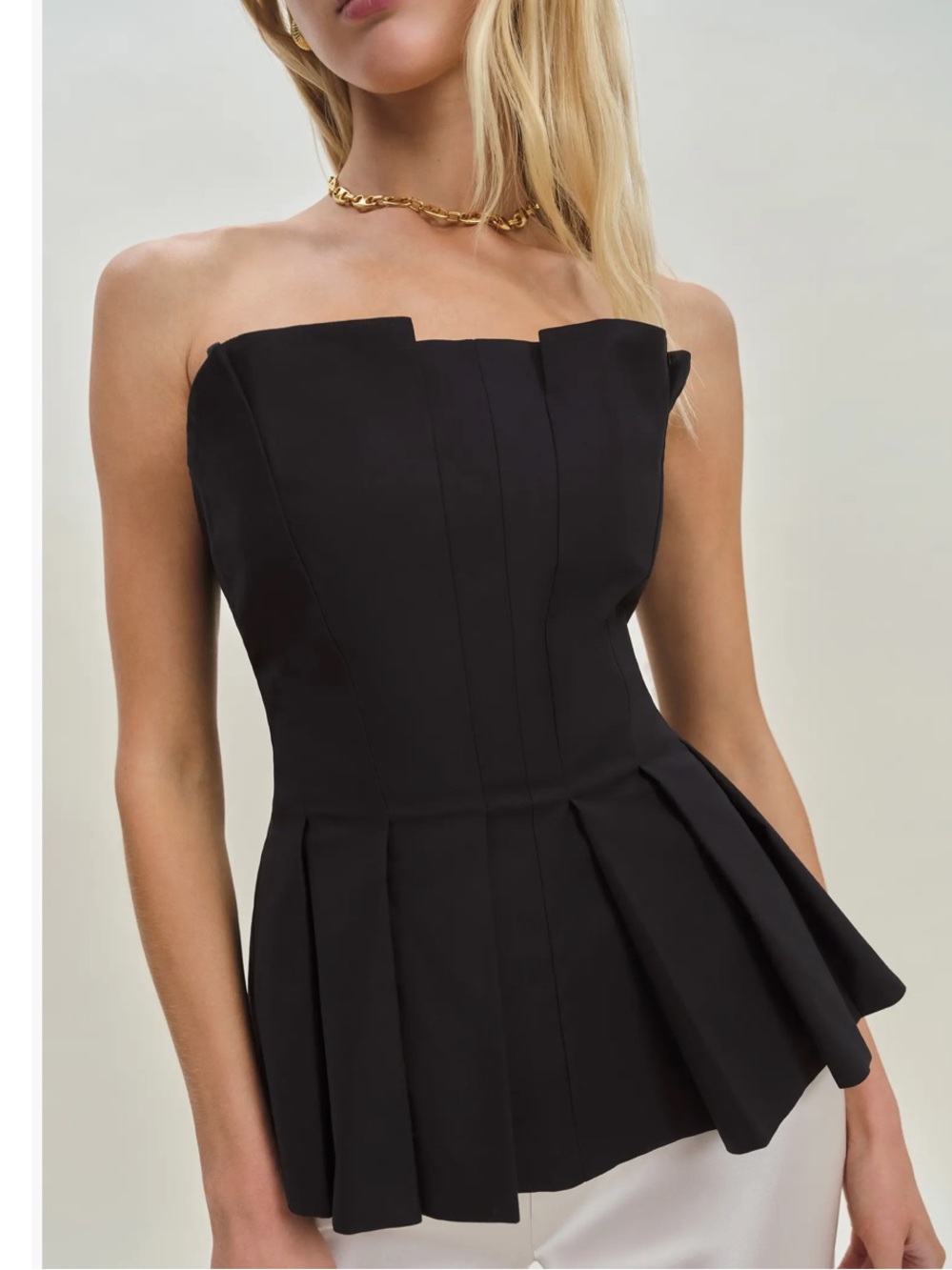 Reformation Ashlyn Black Pleated Structured Peplum Strapless Chic Top NWT Sz 4